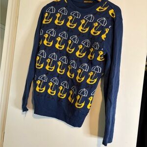 Playful Duck Pattern Sweater in Blue and Yellow